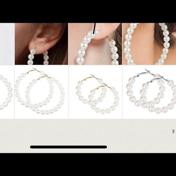 Faux Pearl Hoop Earrings Circle - Picture 5 of 7